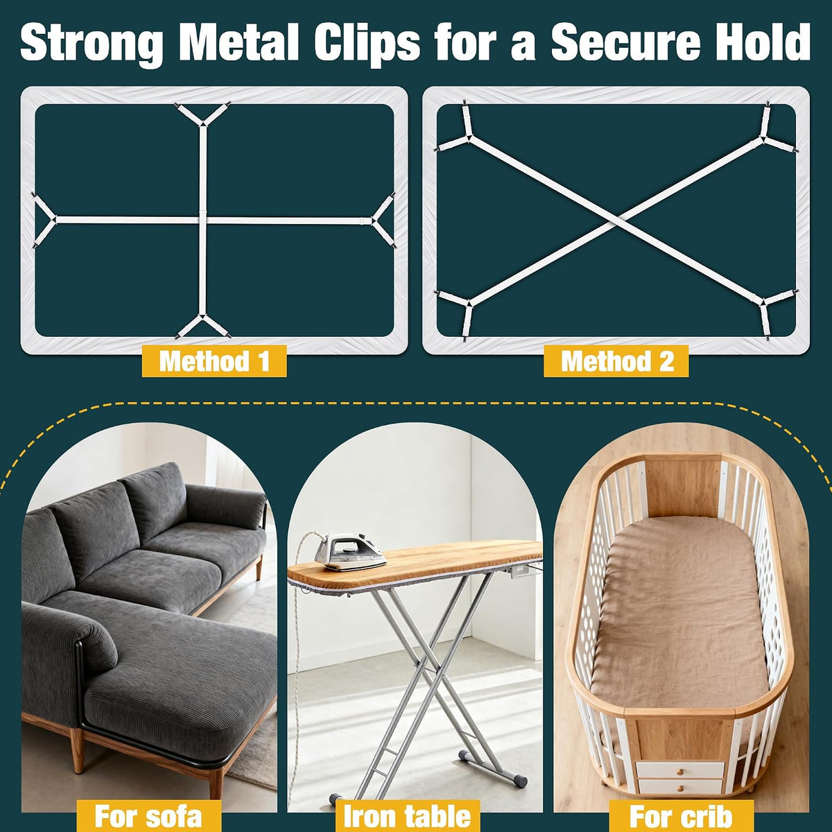 2 Pack Extra Long Bed Sheet Straps, Strong Diagonal Bedding Clips, Easy Install Mattress Sheet Fasteners for Deep Pockets