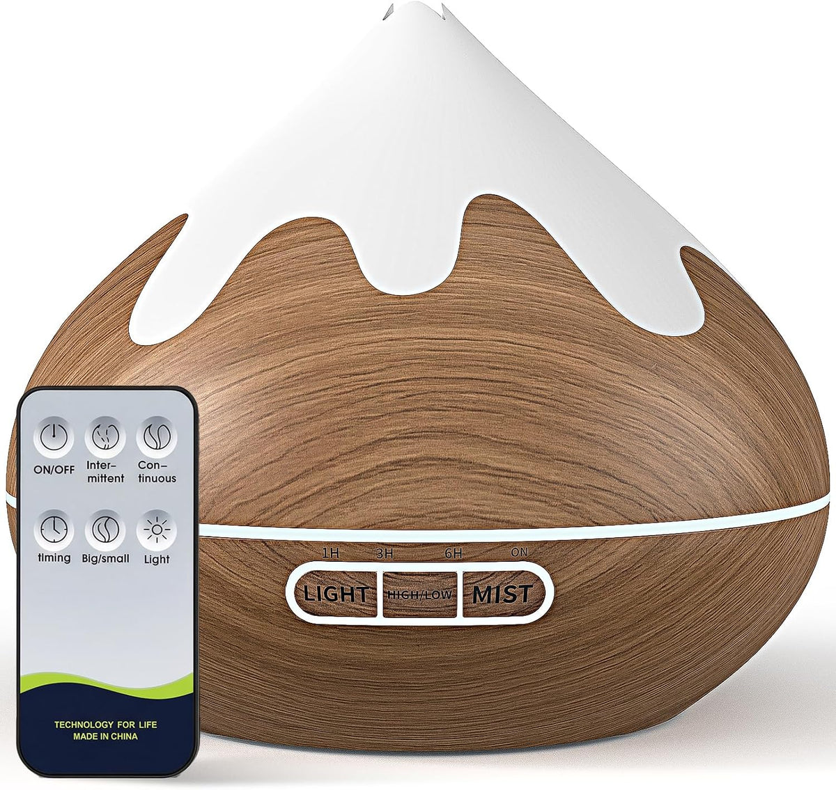 500ML Essential Oil Diffuser, Aromatherapy Diffuser with Remote Control, Multifunctional Air Diffusers for Home Office Room, Fragrance Aroma Diffuser with 7 Color LED & 2 Mist Mode, Brown
