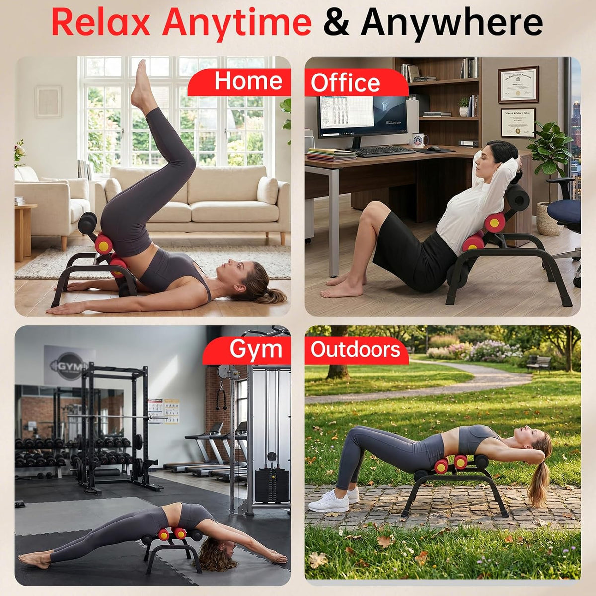 Mini Inversion Table with Back Massage Roller, Back Stretching Machine