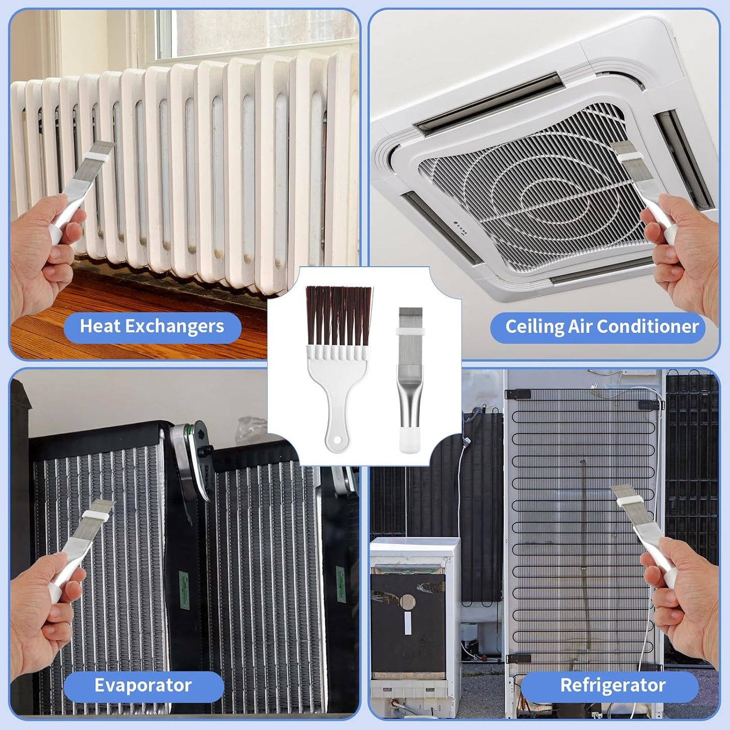 2 PCS AC Fin Comb & Coil Cleaning Brush for Air Conditioner Condenser | Adjustable Fin Comb. Stainless Steel Teeth. Gentle Coil Cleaning. Easy Grip Handle. Multi-Appliance Use.