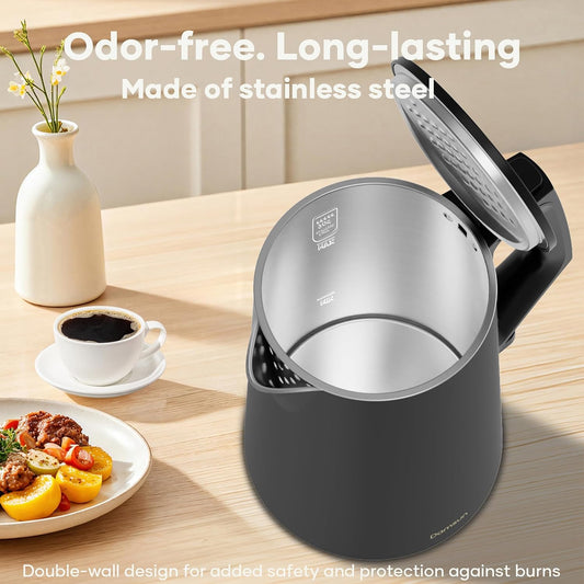 Damsun 1.7L Stainless Steel Electric Kettle, 1500W Rapid Boil, Black | No Plastic Contact with Water,Auto Shut-Off & Boil-Dry Protection,BPA Free 360 Rotatable Cordless Base