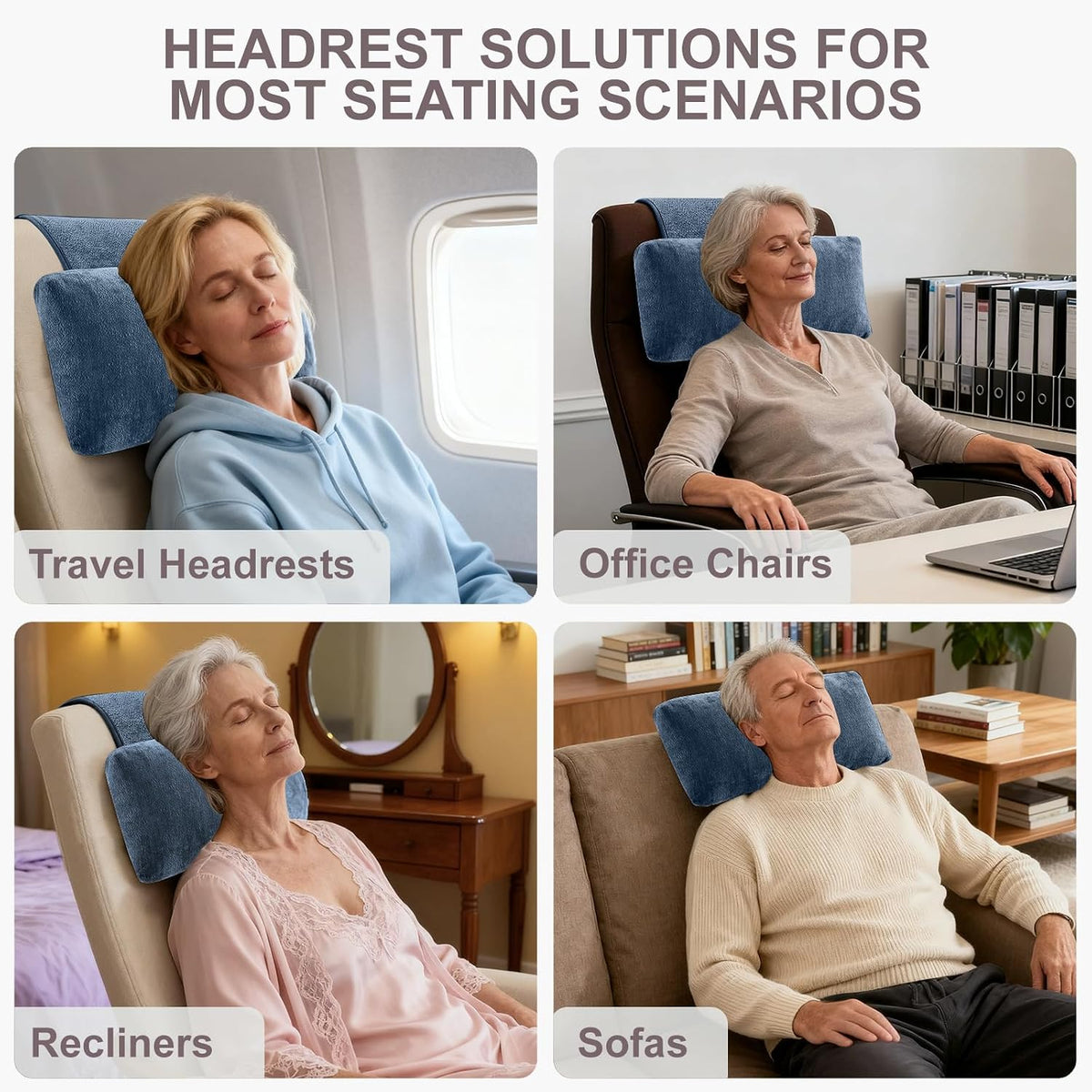 Chenille Neck Pillow for Sofa - Adjustable Headrest, Non-Slip Neck Support Cushion for Pain Relief, Comfortable Chair Pillow, Gray
