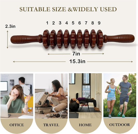 Manual Wood Therapy Massage Stick, Wooden Cellulite Muscle Roller for Legs | Body Sculpting, Lymphatic Drainage Massager, Wooden Massage Tools for Trigger Points Relief, Sore Muscle Recovery
