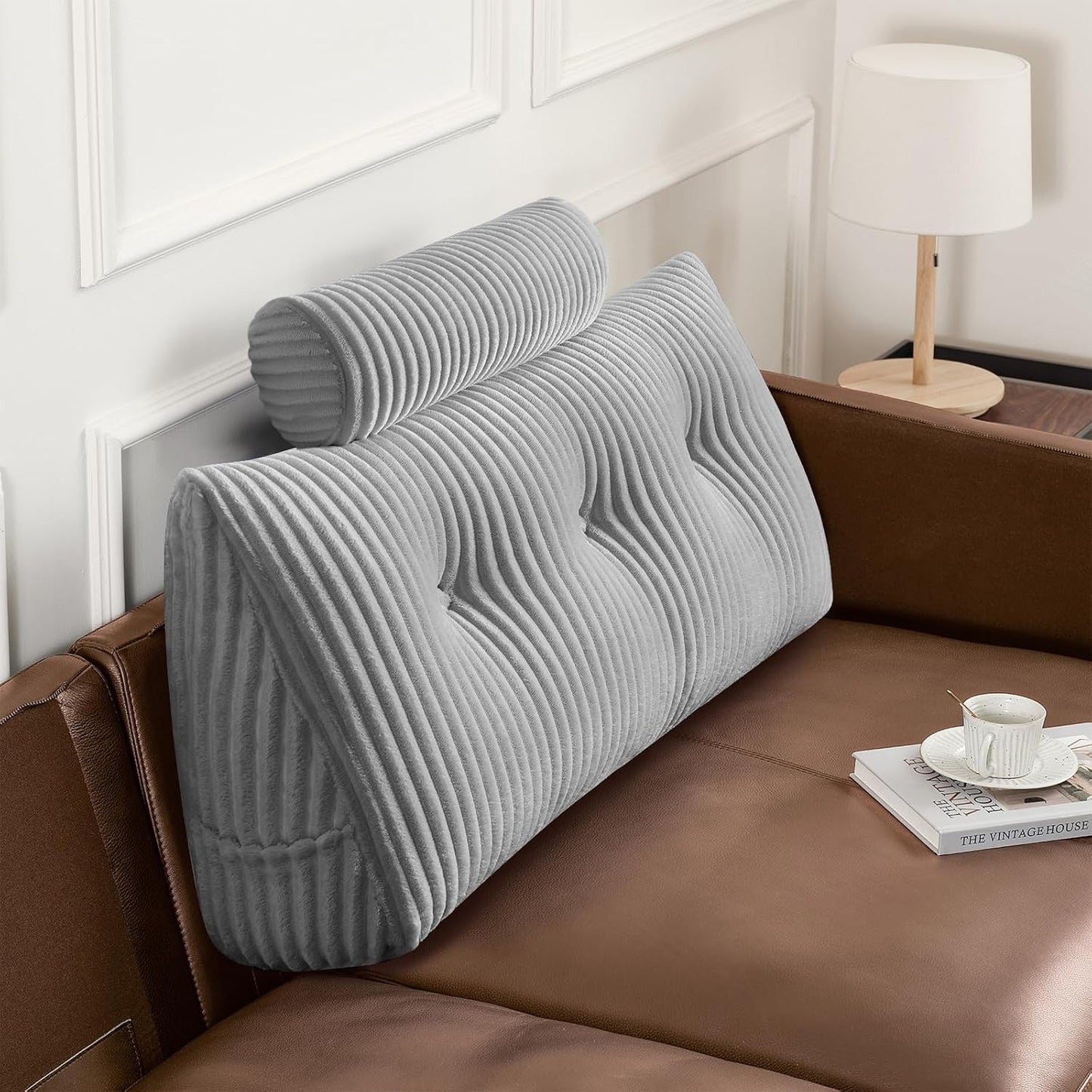 Z-hom Headboard Pillow, Wedge Backrest Cushion, Queen Size,NO Roll Pillow | Grey Triangular Backrest Cushion Equipped,NO Roll Pillow,Ideal for Reading,Sitting Up in Bed&Filling Headboard Gaps