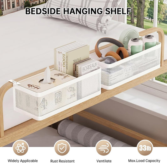 Hanging Metal Bedside Caddy, Adjustable Shelf for Bunk & Dorm (Large)