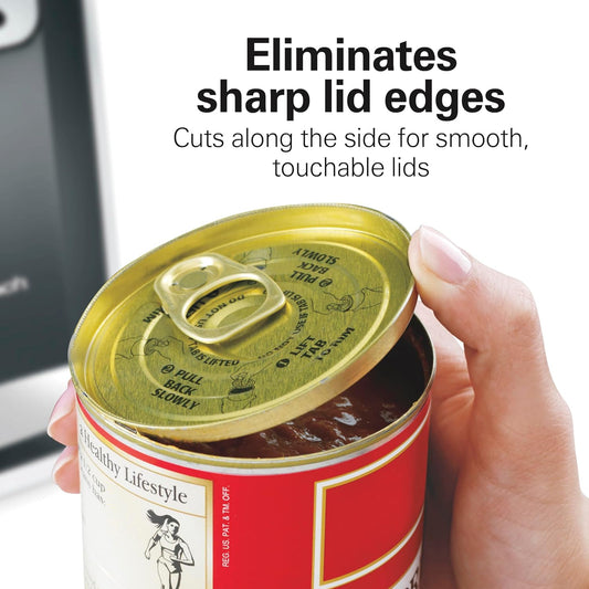 Hamilton Beach Smooth Touch Electric Can Opener With Easy Push Down Lever | Opens All Standard, Extra-Tall & Pop-Top Cans | Includes Stainless Steel Scissors | Black & Chrome | 76607J