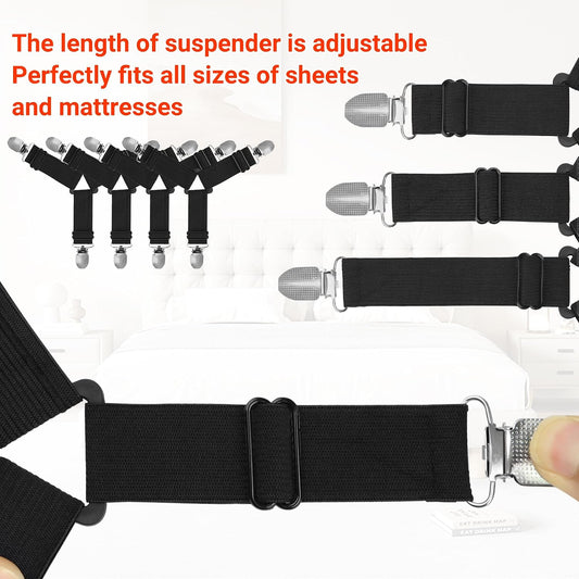 Bed Sheet Holder Straps Adjustable Non-Slip Sheet Clips | Adjustable Length, Non-Slip Grip, Secure Sheet Hold, Easy Installation, Durable Elastic Straps, Fits Most Mattresses