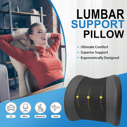 Lofty Aim Lumbar Support Pillow for Car, Car Seat Back Support for Driving | Memory Foam Car Lumbar Support for Driving Seat, Car Back Cushion, Adjustable Straps, Lower Back Pillow, Office Chairs, Black