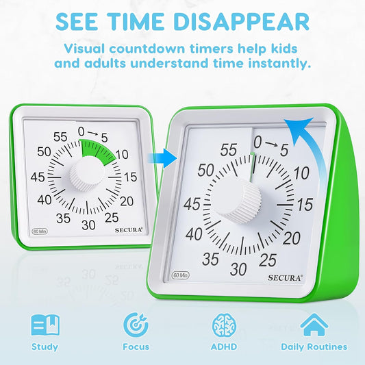 Secura Visual Timer for Kids, 60 Minute Classroom Countdown Timer for Study