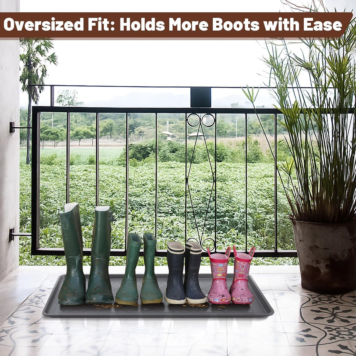 3 Pack Extra Large Boot Tray 40"x20" Long Shoe Mats Boot Storage with Raised Edge Waterproof Plastic Wet Shoe Tray for Entryway Floor Indoor Outdoor Mudroom Multi Use(Black)