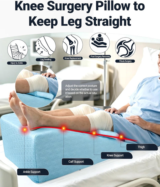 Knee Surgery Pillow Straight Double Leg for Swelling & Blood Circulation | ACL Surgery, Wide Full Knee Replacement Wedge Pillow, High Density Foam Wedge for Elevating Leg with Removable Cover