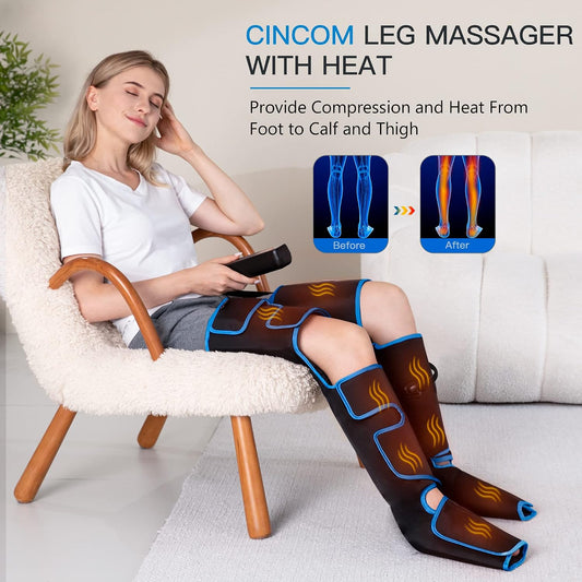 CINCOM Leg Massager with Heat and Compression FSA - HSA, Sliver | 3-in-1 Foot Calf & Thigh Massager for Circulation and Pain Relief Helpful for Lymphedema Edema Restless and Relaxation
