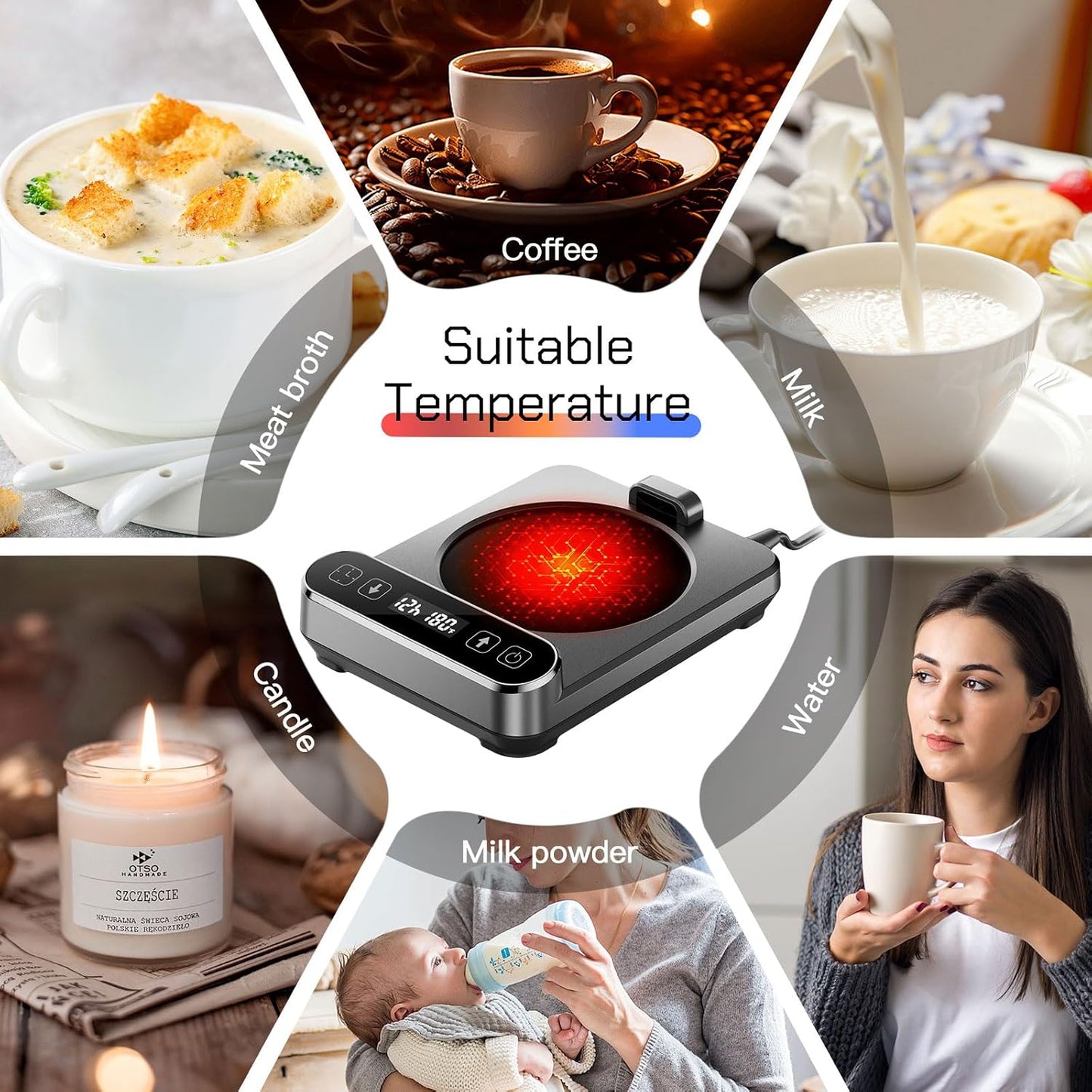Smart Mug Warmer with Infrared Sensor, Coffee Mug Warmer for Desk | 6 Temp Settings & 12H Timer Coffee Cup Warmer with Auto On/Off, Electric Beverage Warmer for Office & Home, Coffee Lover Gift