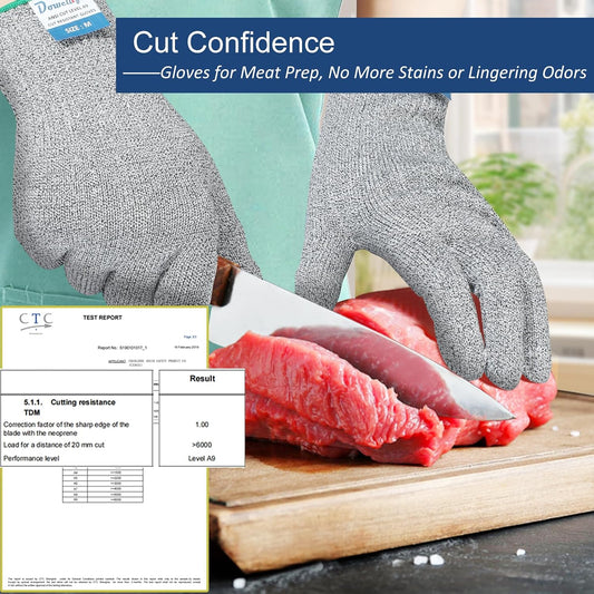 Dowellife Cut Resistant Gloves A9 Maximum Protection - Food Grade Kitchen & Chef Gloves for Food Prep, Knife Cutting, Mandoline Slicing, Butcher, Oyster Shucking, Fish Handling (Medium)
