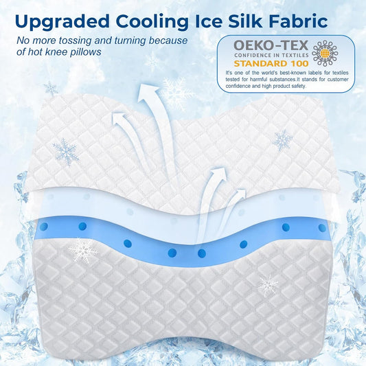 Leg Pillow for Side Sleeping, White & Green | Cooling Gel Memory Foam Knee Pillow for Side Sleepers, Ice Silk Cover & Adjustable Strap, Relieves Hip, Sciatica & Back Pain
