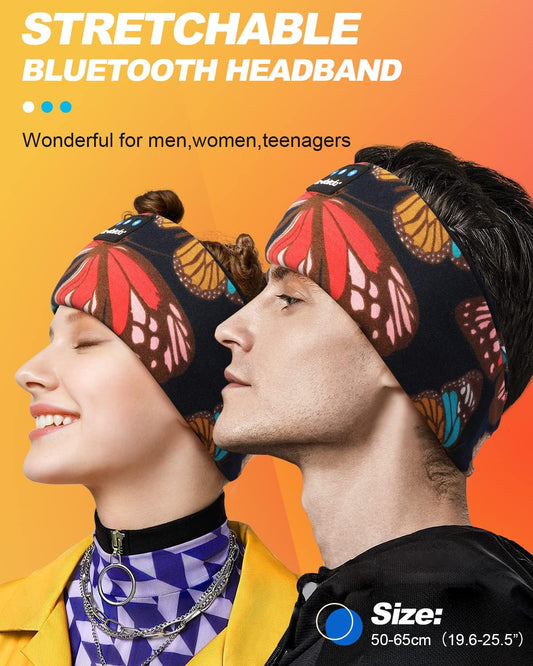LC-dolida Sleep Headphones Headband Bluetooth 5.4, Sports Headband Earphones Wireless with Speaker Microphone USB C for Women Sleeping Gift Workout Jogging Yoga Insomnia Travel Meditation, Butterfly