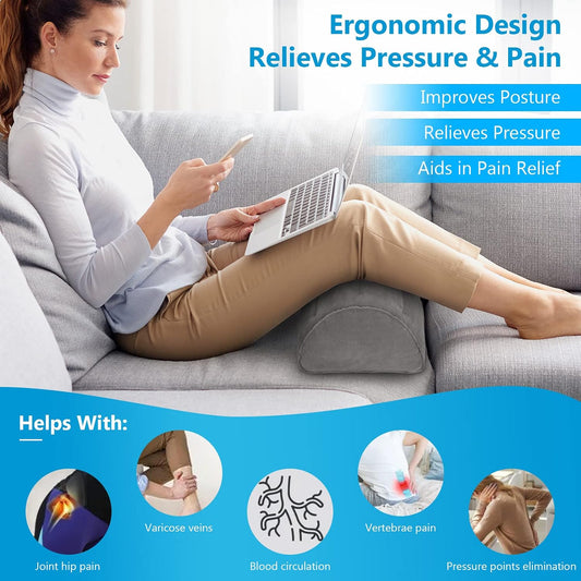 USHMA Inflatable Bolster Pillow, Half Moon Pillow for Legs, Knees, Lower Back & Head | Semi Roll Pillow for Bed, Sleeping | Knee Pillow for Side, Back Sleepers - Ankle & Knee Support - Leg Elevation