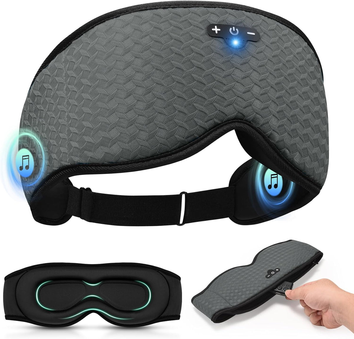 3D Contoured Sleep Mask with Bluetooth Headphones, Adjustable Blackout Sleeping Mask, Easy Installation Sleeping Headphones with Ultra-Thin Stereo Speakers for Men, Women - Black