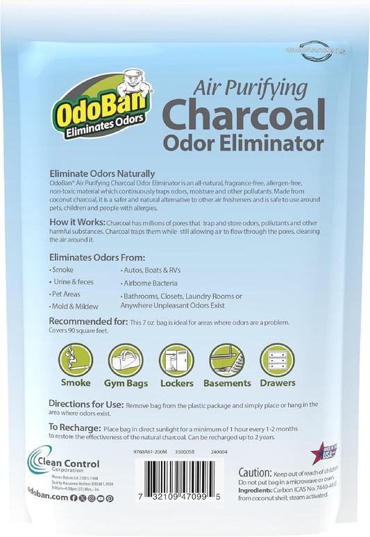 OdoBan Air Purifying Charcoal Natural Odor Eliminator, Non-Toxic Formula, Made in the USA, Fragrance Free, 200 Gram Bag