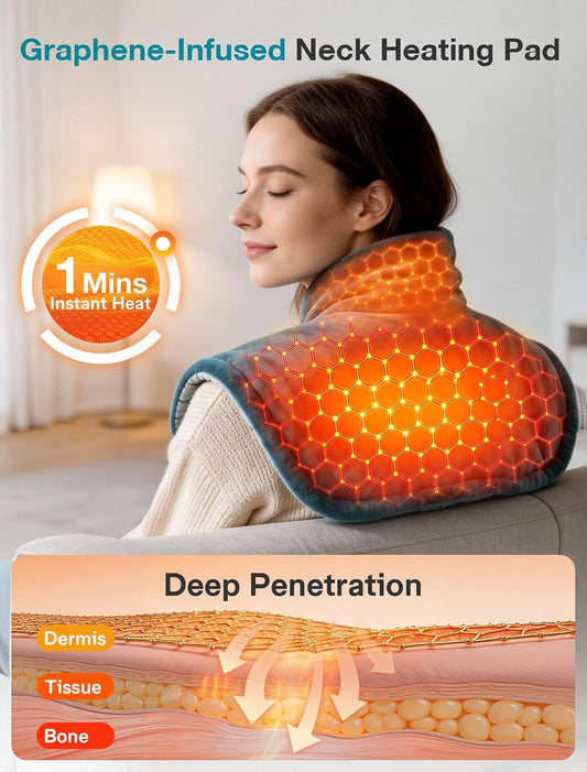 ALLJOY Graphene-Infused Heating Pad for Neck and Shoulders and Back | 1Mins Instant Heat, Weighted Neck Heating Pad for Neck Pain with 9 Heat 4 Timers, Birthday Gifts for Men Women Snug-Fit