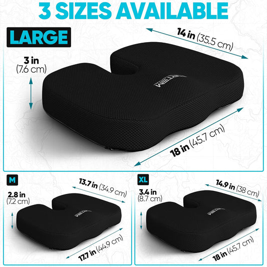 FORTEM Seat Cushion & Lumbar Support for Office Chair, Wheelchair, Car | Memory Foam | Ergonomic Design | Washable Cover | Non Slip | Black