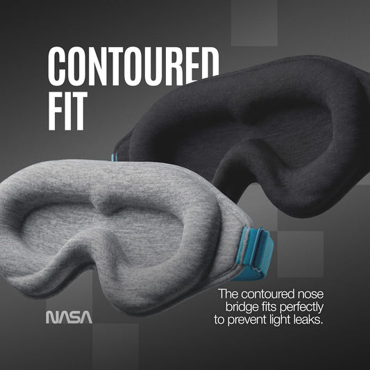 NASA Sleep Mask with LightBlock™ Barrier | Total Blackout | For Men & Women | Official NASA Design | Cooling Memory Foam | 3D Eye Cups | Includes Noise-Blocking Earbuds