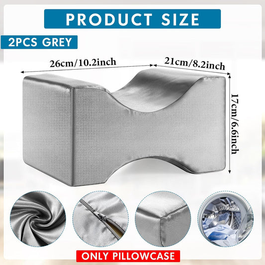 HunnmingRe 2 Pcs Knee Pillowcase for Side Sleepers (Only Pillow Cover) Satin Knee Pillow Cover Replacement Leg Pillowcases 10" x 8" x 6.3" Soft Breathable Pillowcase for Leg Foam Support