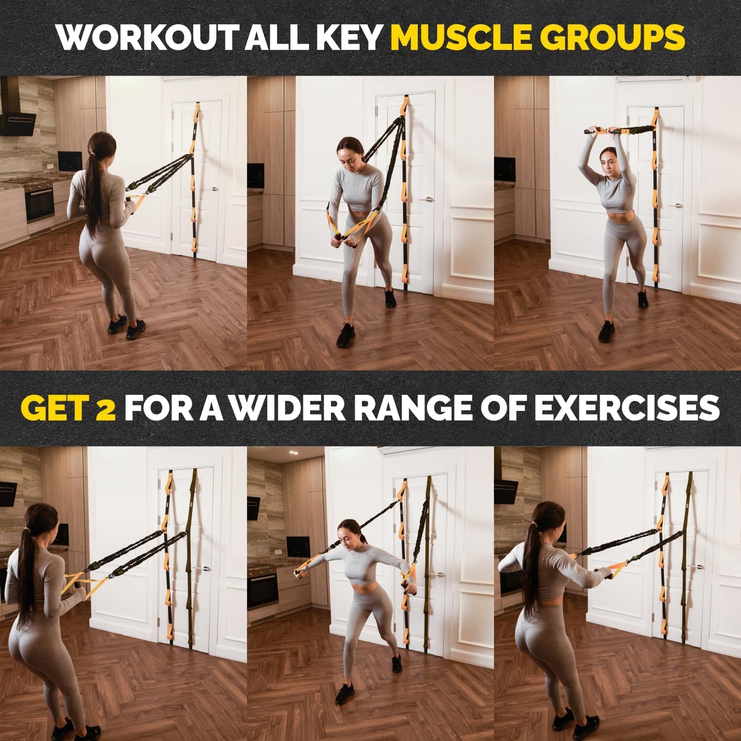 Door Anchor Strap for Resistance Bands with 5 Loops and Metal D-Rings | Fits most doors and resistance bands, 5 anchor points, reinforced nylon, tool-free setup, full-body workout versatility