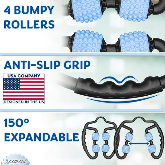 COZLOW Leg Massage Roller - Adjustable Arm Belly Massager Roller Stick to Reduce Cellulite Appearance - Deep Tissue Myofascial Release Tool - Lymphatic Drainage Massaging Tool