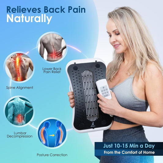 Back Stretcher for Lower Back Pain Relief, Lumbar Back Stretcher with Manual and Remote Control, Adjustable Traction Device with Comfort Mat for Spinal Decompression, Sciatica & Scoliosis