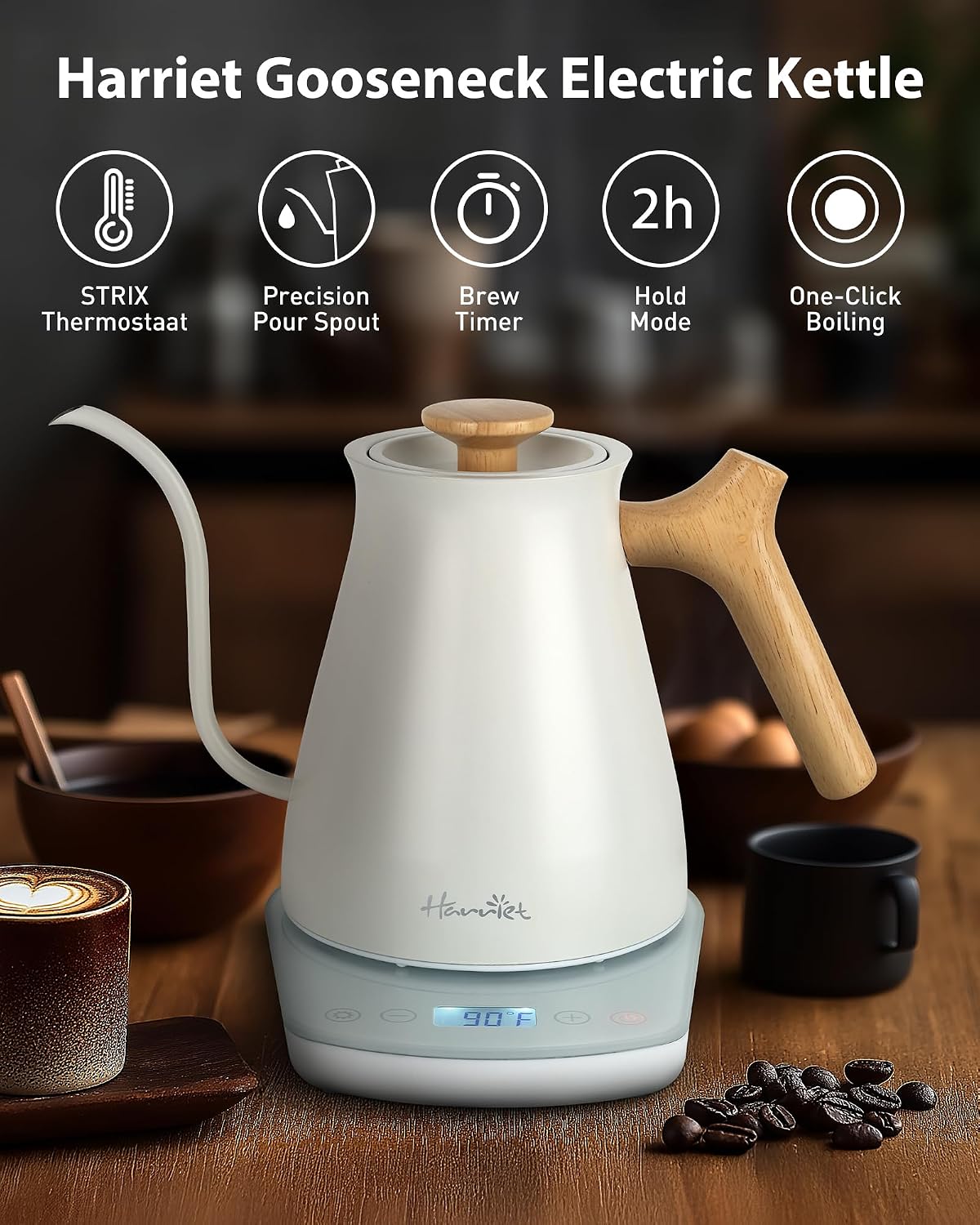 Harriet Gooseneck Electric Kettle, 1°F Control, Brew Time, 0.8L