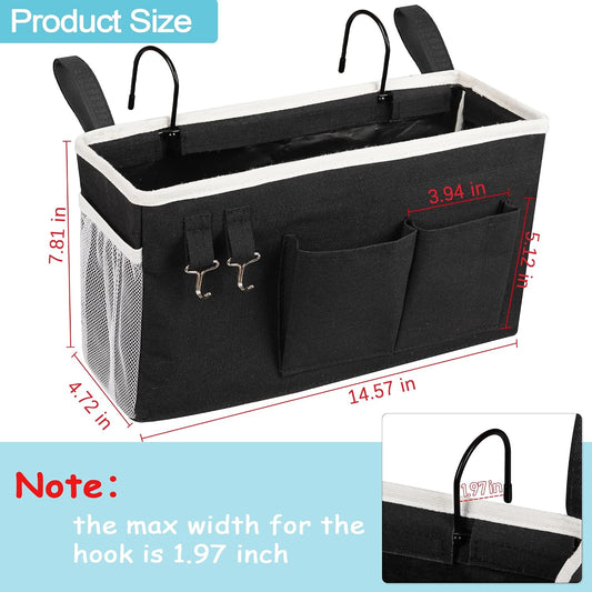 Bedside Caddy Storage Organizer for Bed Rails, Bed Caddy with 6 Pockets | Bedside Organizer with Fixed Straps and Hooks, Mattress Supported Versatile for Home, Dorm, Bunk, Hospital and Crib Bed