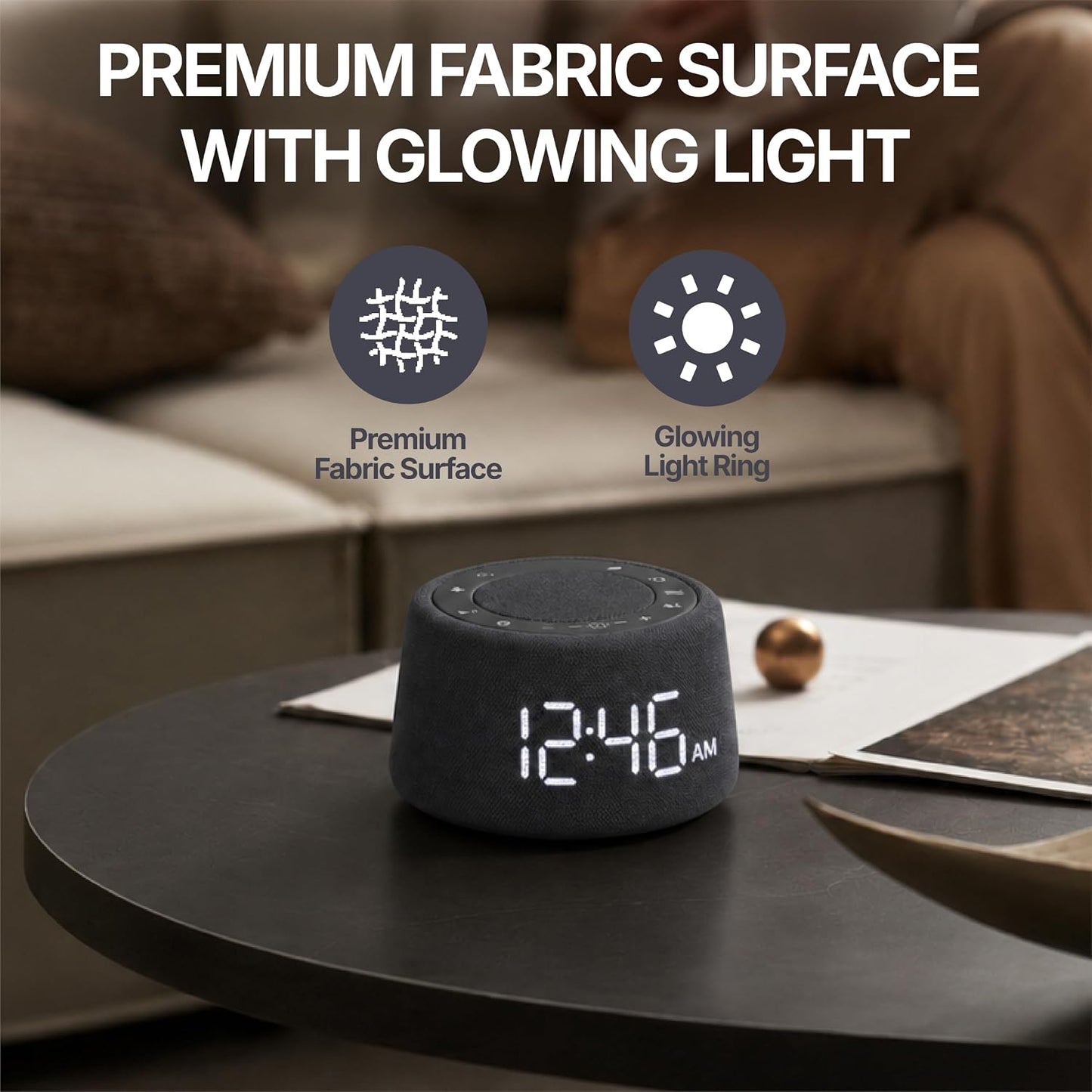 White Noise Alarm Clock for Bedroom, Night Light, Bluetooth Audio | Sleep sounds, Bluetooth speaker, ambient night light, dimmable display, adjustable alarm volume, bedside routine for adults
