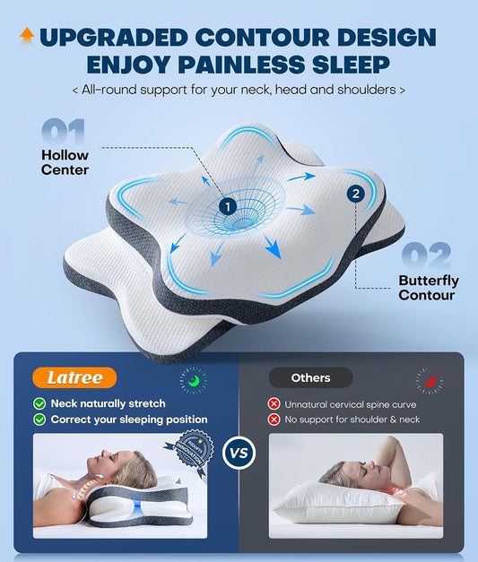 5X Pain Relief Cervical Neck Pillow for Neck Support, Ergonomic Cooling Side Sleeper Pillow for Sleeping, Odorless Contour Memory Foam Pillows, Orthopedic Bed Pillow for Side Back Stomach Sleeper