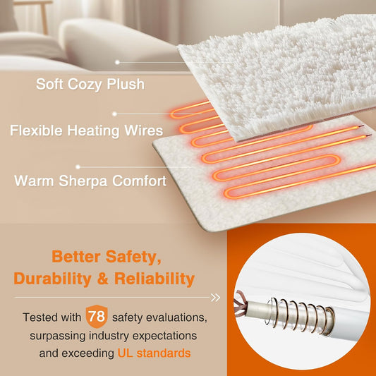 Beautyrest Reversible Heated Throw - Plush Sherpa Heating Blanket, Grey | Dual-Sided Electric Throw Blanket With 3 Heat Settings & 2 Hr Auto Shut Off , Oeko-Tex Certified & Machine Washable