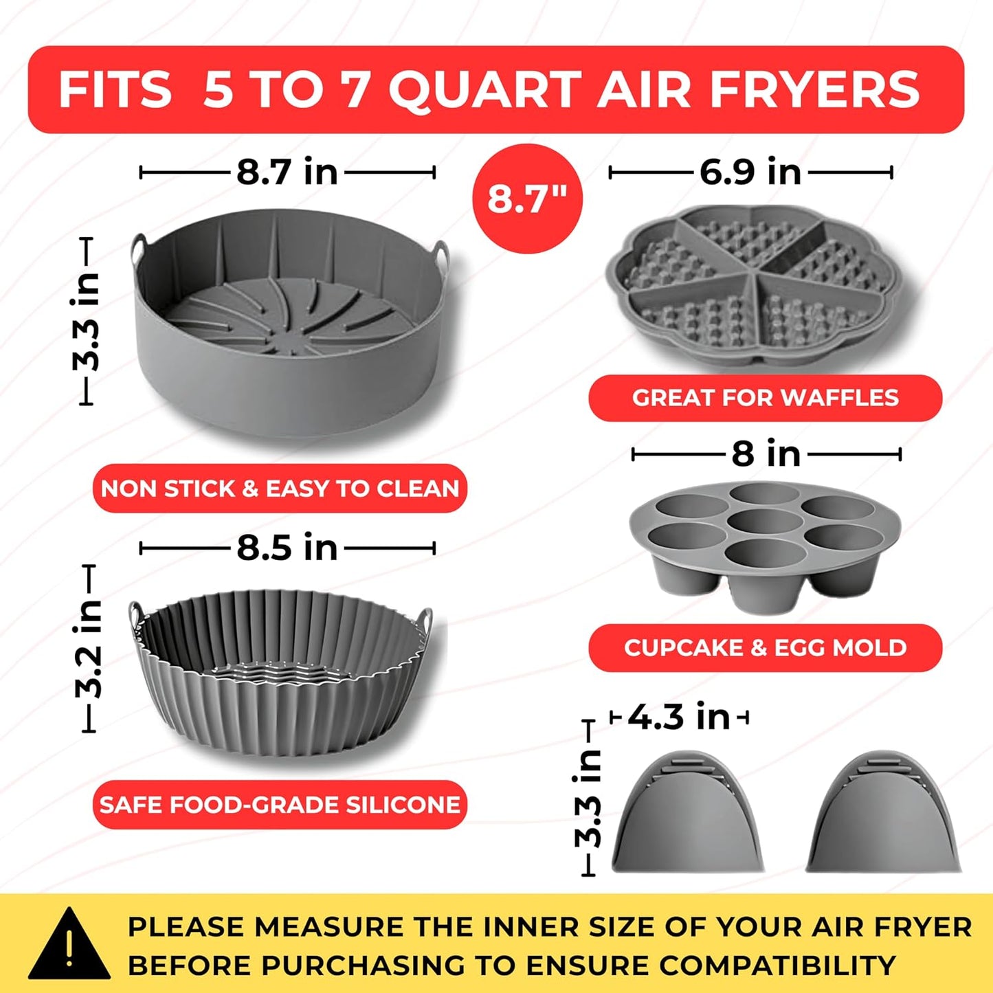 EM 4-pc Silicone Air Fryer Liners Baking Set for Cake, Donut, Waffle, and Brownie - Reusable Silicone Baking Molds for 3-5 Qt Airfryers - Easy to Clean Air Fryer Baking Accessories for Home Bakers