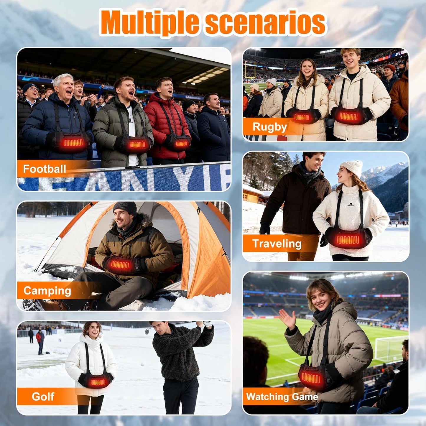 Heated Hand Warmers Pouch Electric Heated Hand Muff with 3-Level Heat Setting, Adjustable Strap, 2 Pocket, and USB Plug Hand Warmer Pouch for Hunting, Football, Golf, Fishing, Camping(No Power Bank) | Electric Heated Hand Muff for Hunting, Football,