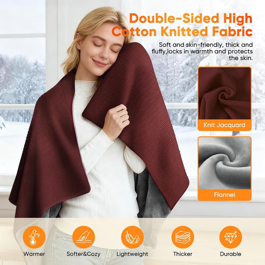 Heated Blanket Battery Operated Cordless Portable Heated Shawl,61" x 31" Electric Throw Blanket with 3 Fast Heating Levels,with Rechargeable Power Bank, Winter Gift for Women