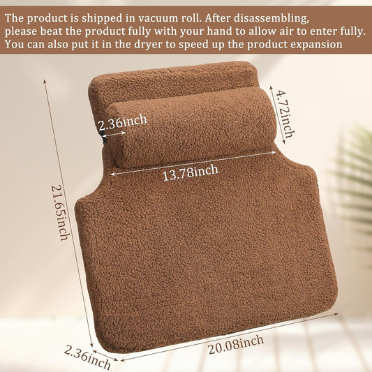 Colingmill Sherpa Fleece Lumbar Support Pillow with Headrest Recliner Memory Foam Lumbar Pillow Back Cushion for Chair Plush Cushion Thick Pad for Back Pain Car Sofa Chair Headrest Office Home