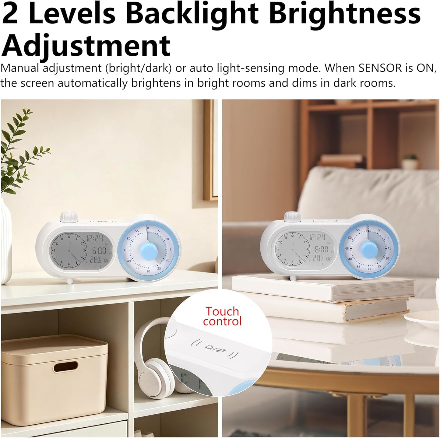 Lumuasky Digital Alarm Clock Visual Timer Silent Night Light with 60-Minute Countdown & 199-Day Count-Up, 3 Alarms, Snooze, Temperature Date Management Clock for Classroom, Home, Study (Blue)
