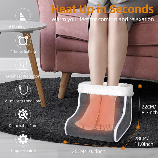 Electric Heated Foot Warmer - Heating Foot Warmer for Men & Women | Feet Warmer with 6 Temperature Setting 4 Timer Setting, Auto Shut Off Washable Inner Lining, Fast Heat Use for Winter Gifts