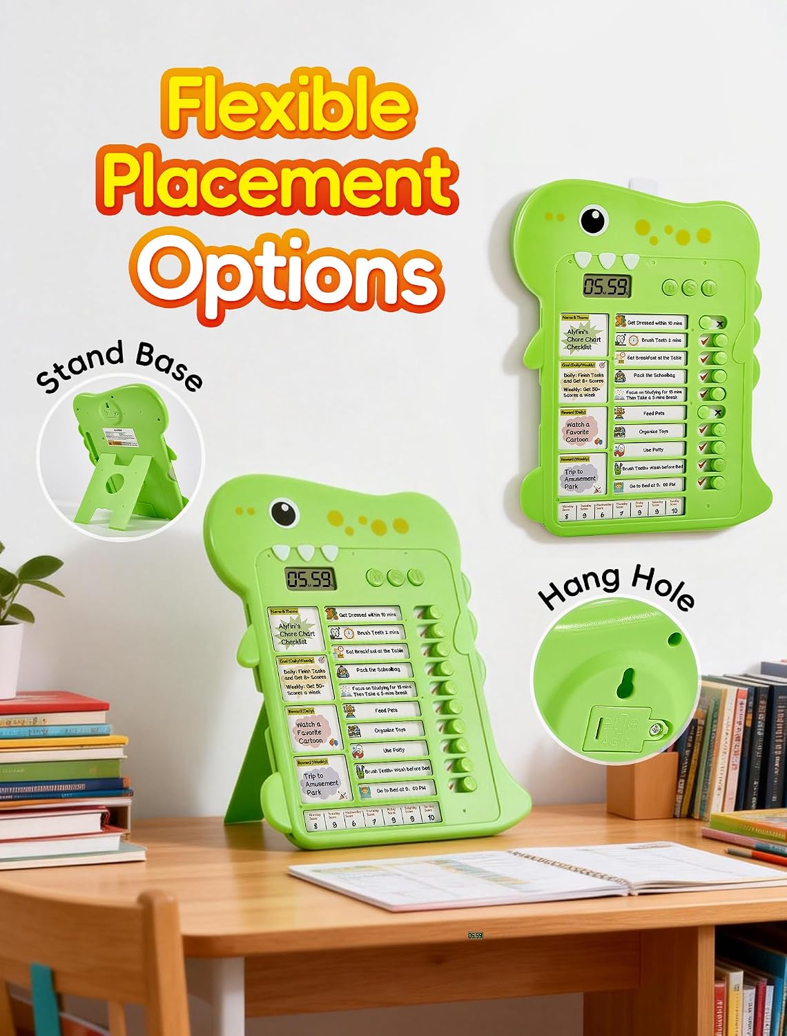 Dinosaur Visual Timer for Kids with Digital Timer & Schedule Board | Summer Chore Chart, Homeschool Teacher Supplies, Daily/Bedtime/Morning First Then Routine, For Toddlers with Autism ADHD
