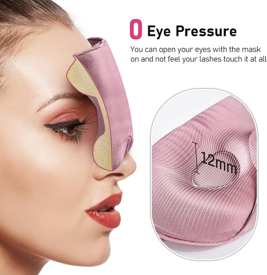 LitBear 100% 22 Momme Mulberry Silk Sleep Mask - 3D Contoured, Bean Pink | Pure Silk, Eyelash-Friendly, Soft, Breathable, Perfect Blocks Light, Tangle-Free Adjustable Strap, Travel Pouch
