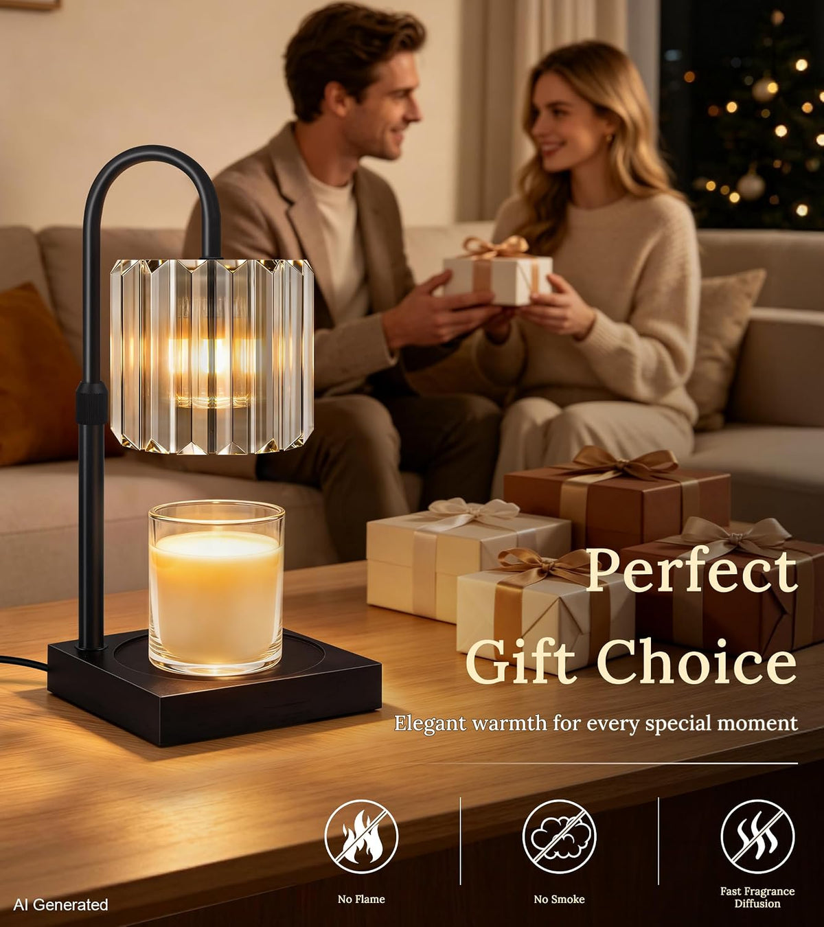 TigQiang Crystal Candle Warmer Lamp with Timer, Adjustable Height, Clear