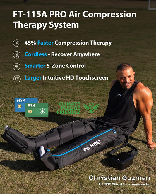 FIT KING Pro Leg Massager Athlete Compression Recovery Boots Cordless S | FSA-HSA, Professional Air Compression Boots, Boost Circulation & Fast Recovery, Rechargeable, 5-Zone Control, Daily Wellness