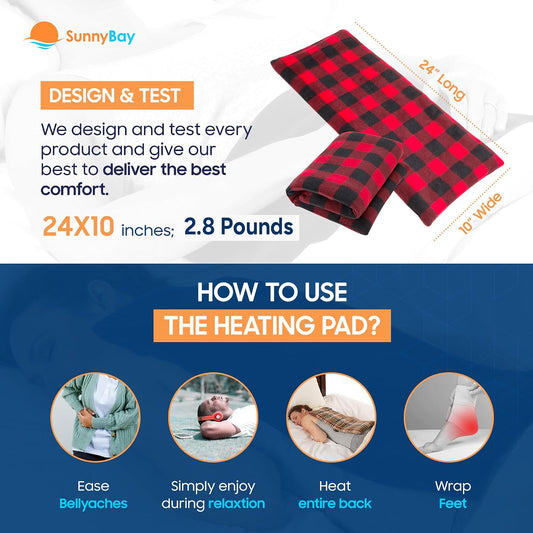SunnyBay Extra Large Microwave Heating Pad, Microwavable Heavy Weighted Full Body Moist Hot Pack and Washable Fleece Cover, 10x24 Inches, 2.8 lbs, Buffalo