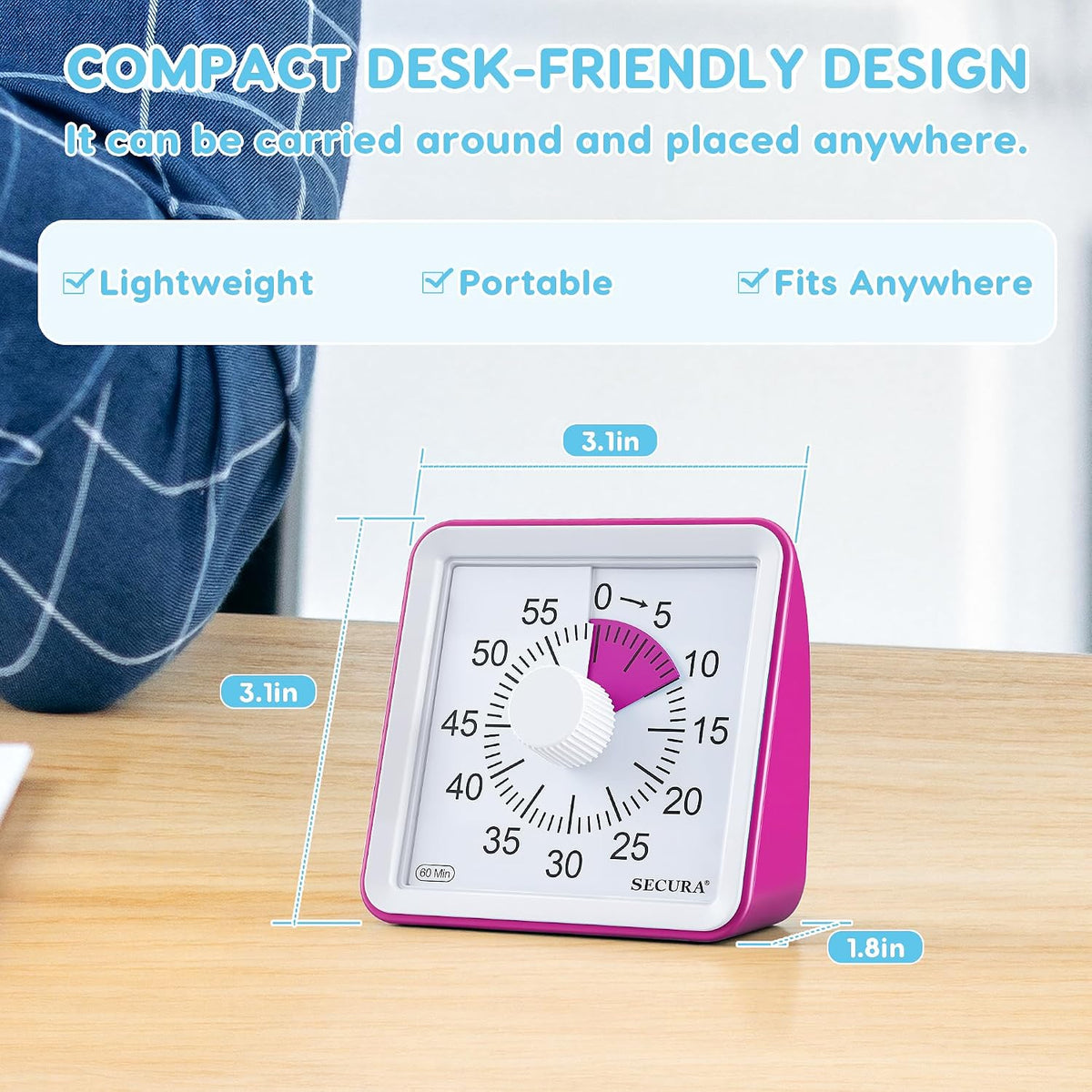 Secura Visual Timer for Kids, 60 Minute Classroom Countdown Timer for Study