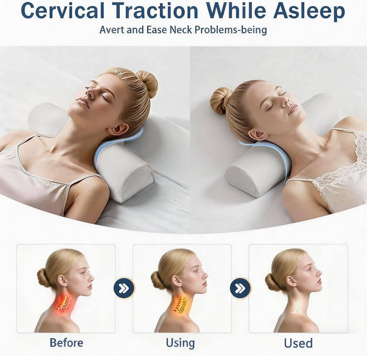 Cervical Neck Pillows, Orthopedic Roll Pillow for Neck Pain Relief,Sleeping Decompression Devices Support and Shoulder Relaxer