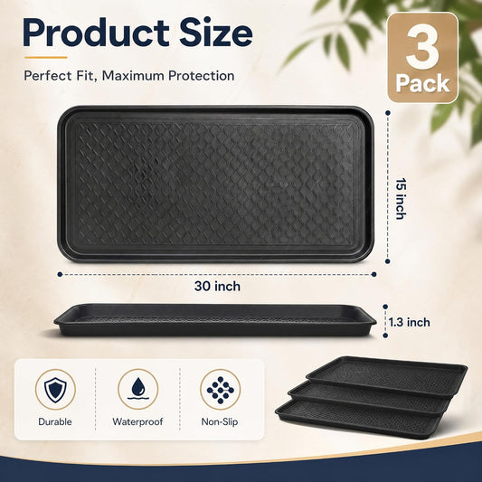 Fasmov 3 Pack Utility Boot Tray Mat Multi-Purpose Anti-Slip Tray Mat Boots, Dog Food Bowls, Gardening, Laundry, Kitchen, Garage, Entryway, 30 x 15 inches