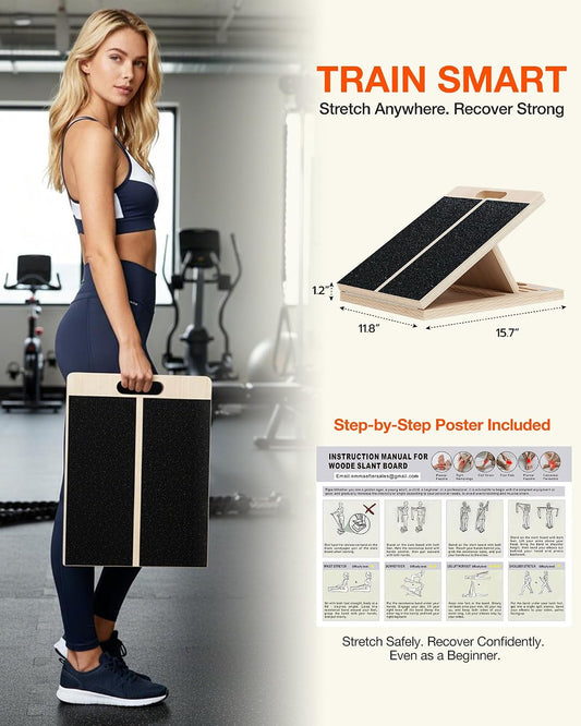 Portable Wooden Slant Board for Calf Stretching and Exercise, Adjustable Incline Wedge for Squats and Balance